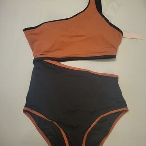 Victoria's Secret Monkini, One-Shoulder Orange and Black Swimsuit